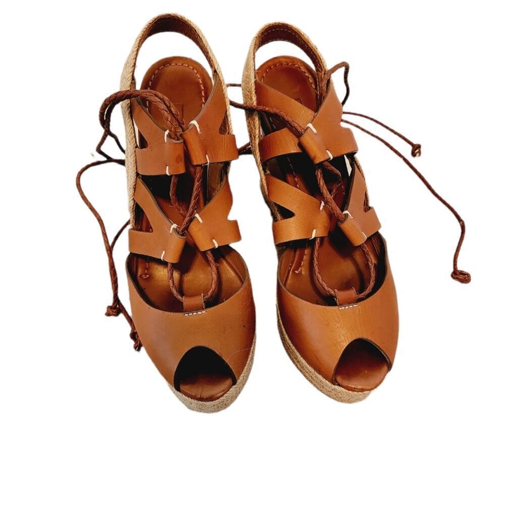 RALPH LAUREN COLLECTION TIE UP BROWN PLATFORM SIZE 6B